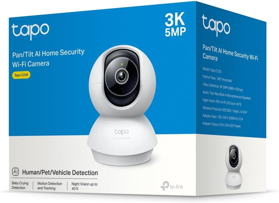 Tapo C230 3K 5MP Überwachungskamera innen 360°, WLAN 2,4GHz, KI-Erkennung, Nachtsicht, Bewegungserke