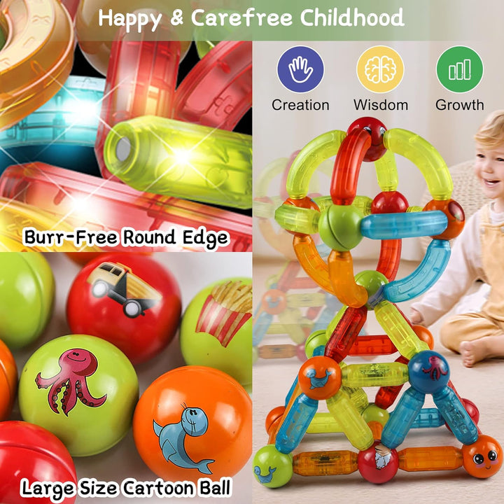 Jvchengxi Magnetische Bausteine Magnet Spielzeug Set, MINT Montessori Konstruktion Pädagogisches 3D