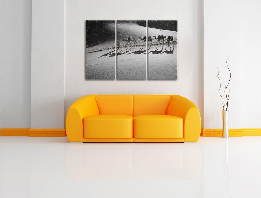 Pixxprint Kamelkarawane in Wüste als Leinwandbild/Grösse: 3 Teilig (120x80) cm/Wandbild/Kunstdruck/f