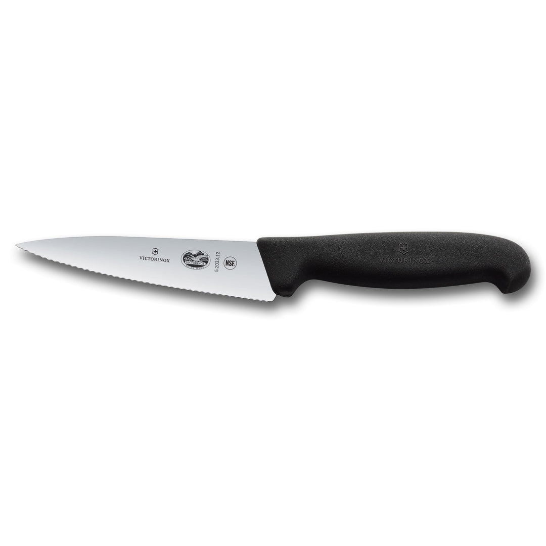 Victorinox Fibrox Kochmesser mit Wellenschliff, Kleines Universalmesser für Obst und Gemüse, 12 cm,
