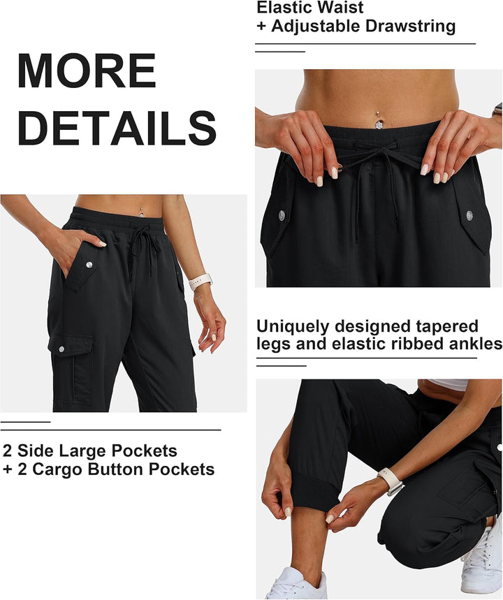 Damen Cargohose Jogginghose Leicht Schnell Trockene Wanderhose Athletische Workout Outdoorhose, Schw