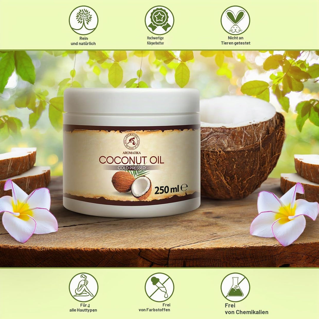 Kokosöl 250ml - Cocos Nucifera - Indonesien - Kaltgepresst - Rein &amp; Natürlich - Kokosnussöl - Unraff