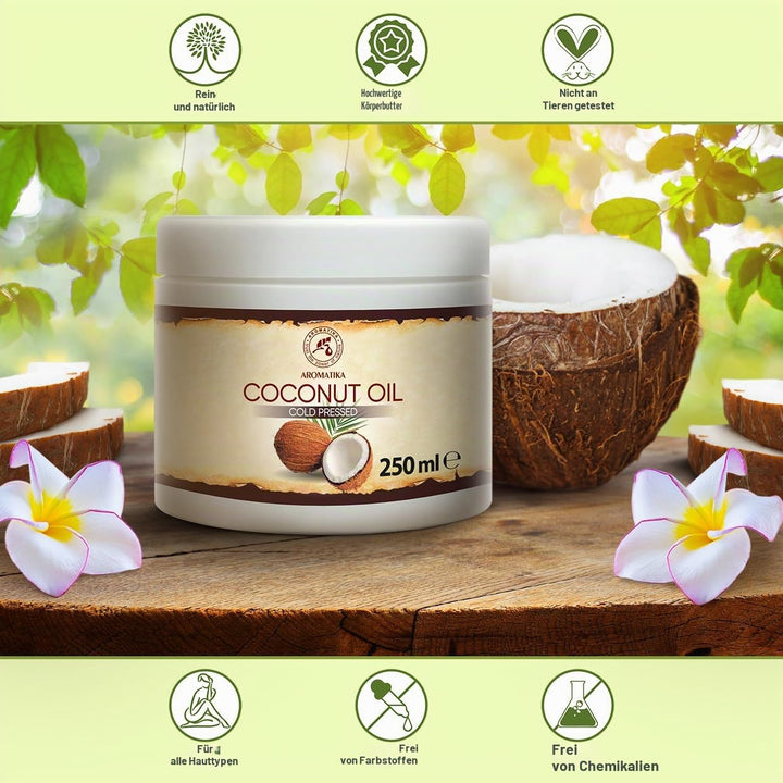 Kokosöl 250ml - Cocos Nucifera - Indonesien - Kaltgepresst - Rein &amp; Natürlich - Kokosnussöl - Unraff