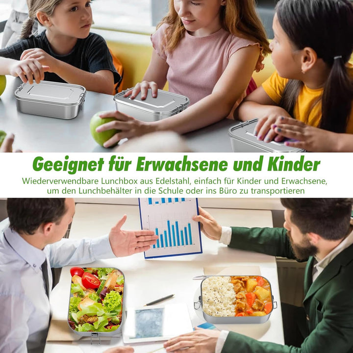Brotdose Edelstahl mit Fächern, Lunchbox Auslaufsicher 1400ml, Brotzeitdose mit Trennwänd, Brotdosen