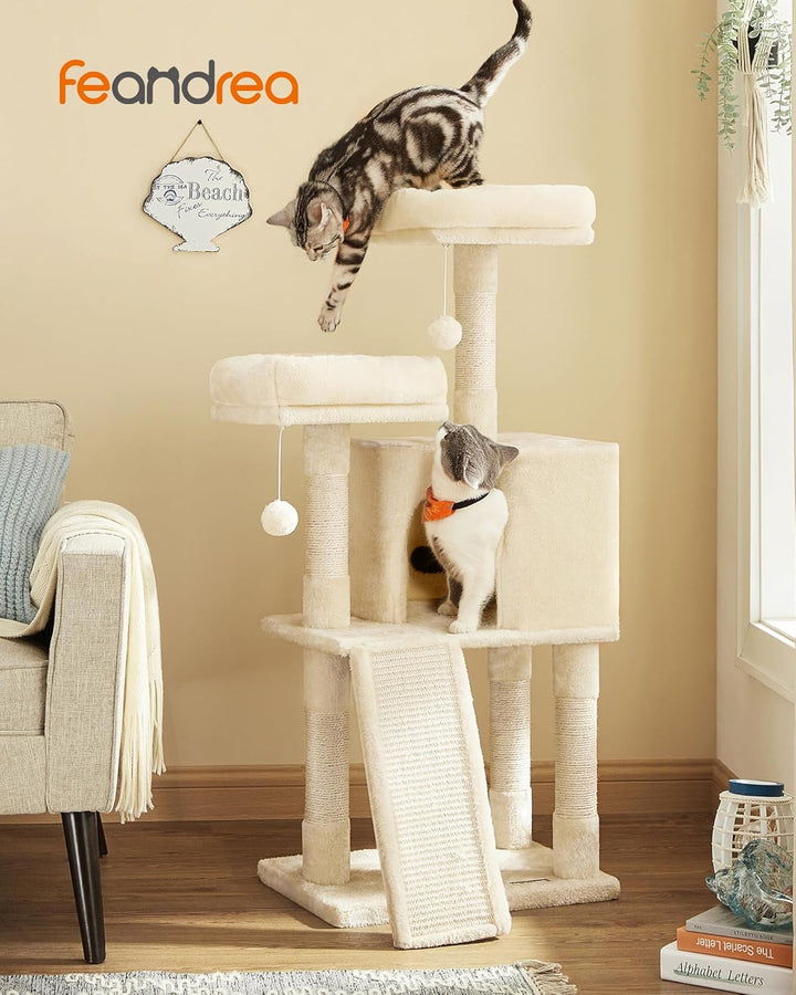 Feandrea Kratzbaum klein, Katzenbaum mit Kratzbrett, Plattformen, für Katze, weicher Plüsch, 115 cm,