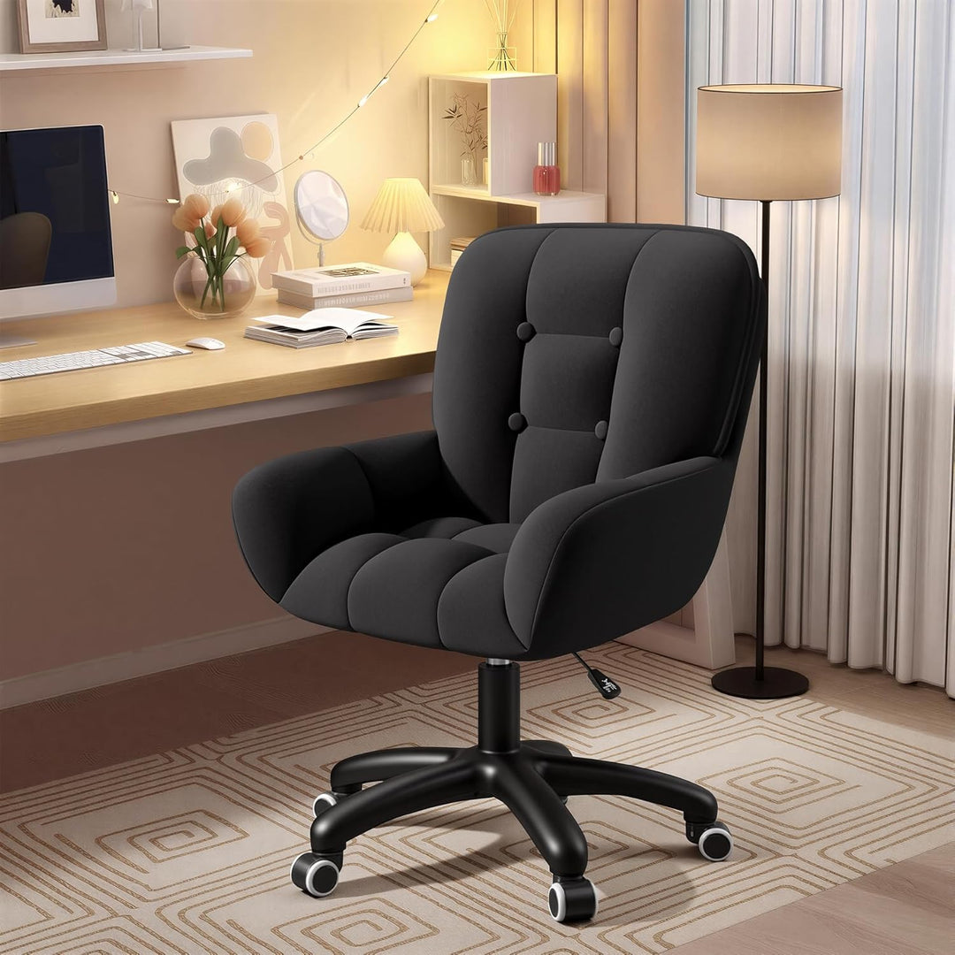 Homeoffice & Schminkstuhl 2-in-1 Ergonomischer Samt Drehstuhl 360°, Höhenverstellbar für Arbeitszimm