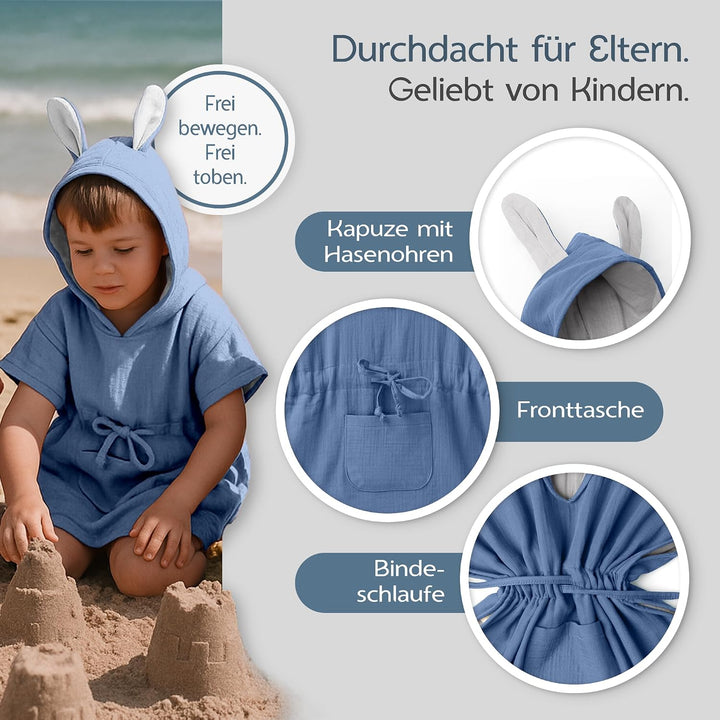 Badeponcho Baby &amp; Kinder EXTRA weich (100% Bio-Baumwolle) | Kinder Badeponcho 1-7 Jahre| Handtuch Po