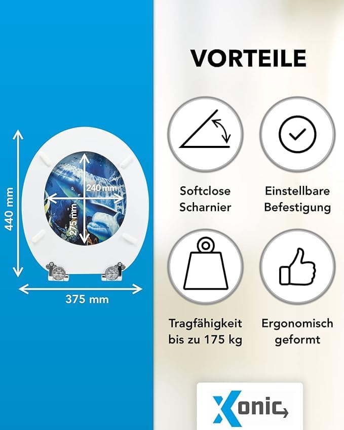 Xonic Design WC-Sitz - Premium Klo-Deckel - Toilettensitz mit Absenkautomatik - hochwertige Klobrill