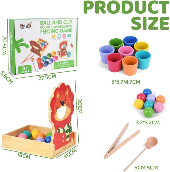 Vicloon Bälle in Tassen, Montessori Spielzeug ab 3 Jahr, 8 Kugeln 32 mm Regenbogen Holzkugeln in Tas
