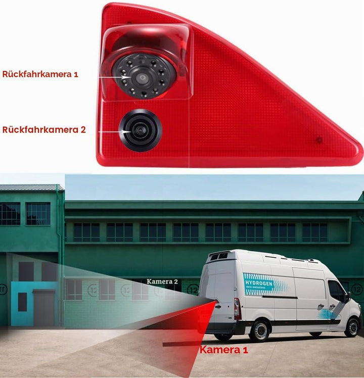 Dual Rückfahrkamera mit 3. Bremsleuchte, Doppel Linsen Rickfahrkamera für Nissan NV400 X62 X62B/Opel