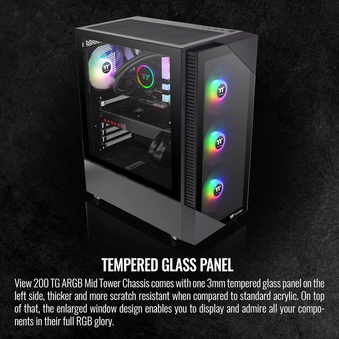 Thermaltake View 200 TG ARGB Motherboard Sync ATX gehärtetes Glas Mid Tower Computergehäuse mit 3 x