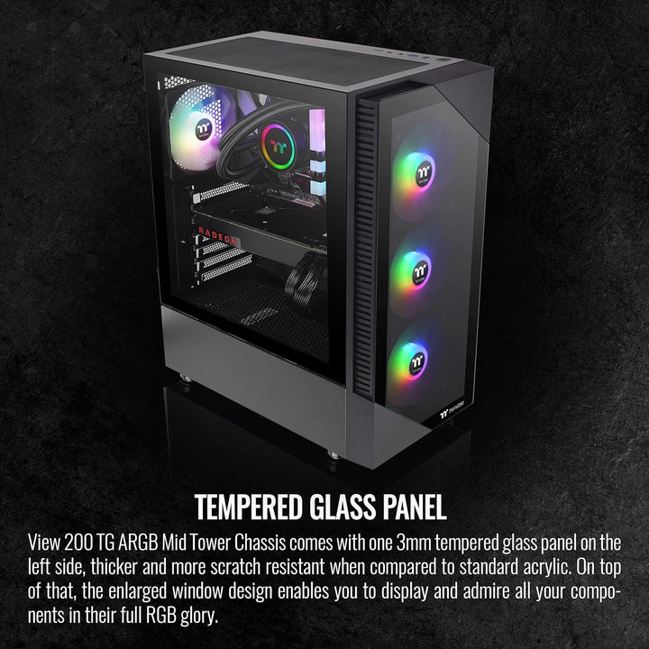 Thermaltake View 200 TG ARGB Motherboard Sync ATX gehärtetes Glas Mid Tower Computergehäuse mit 3 x
