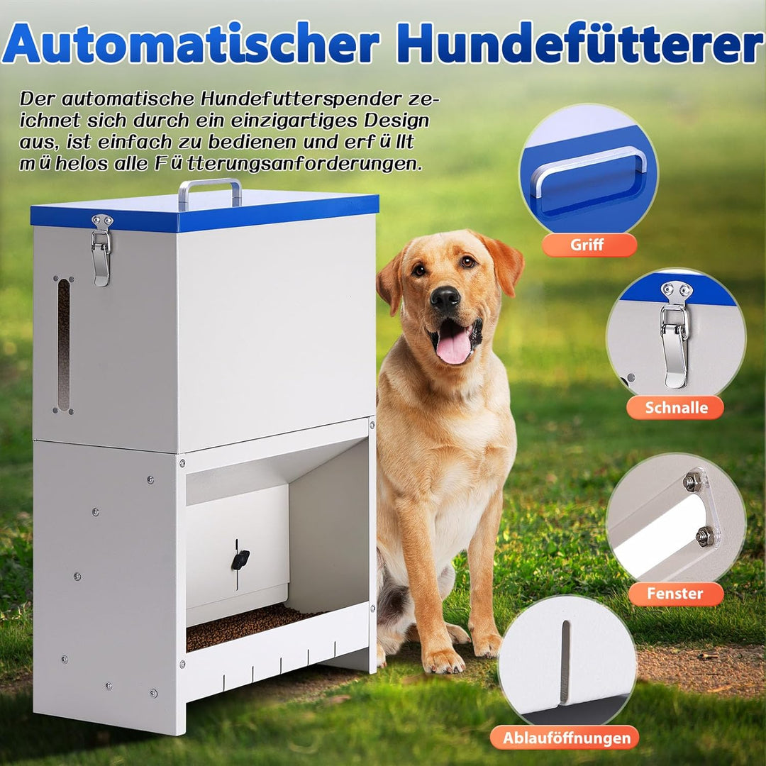 Automatischer Hundefütter für grosse Hunde im Freien 10kg Hundefütterspender Verzinkte Fütterung Met