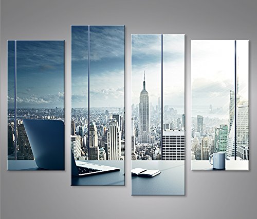 islandburner Bild Bilder auf Leinwand Manhattan V2 New York Büro 4er XXL Poster Leinwandbild Wandbil