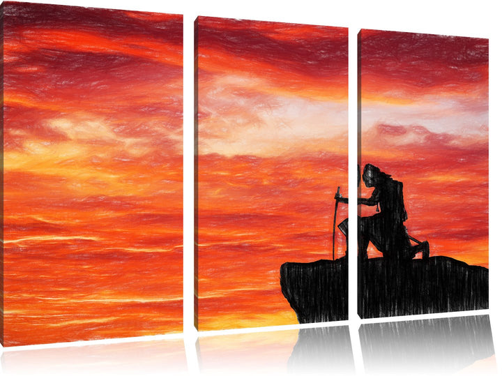 Pixxprint Samurai auf der Spitze des Berges als Leinwandbild/Grösse: 3 Teilig (120x80 cm) cm/Wandbil