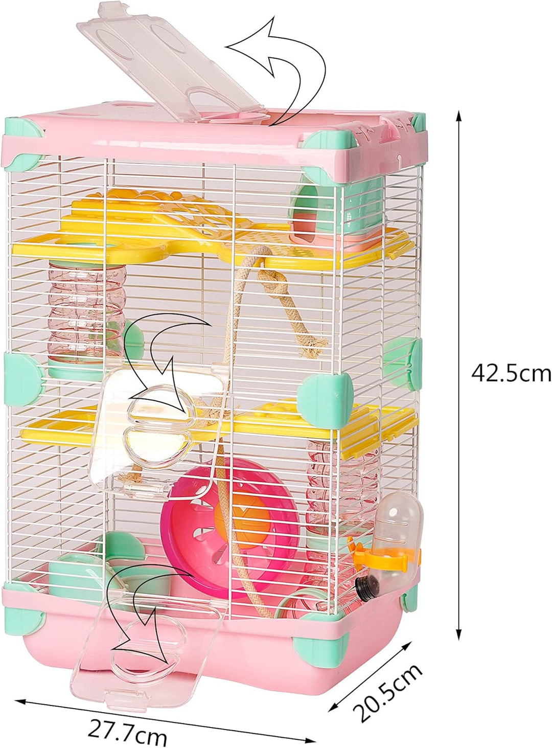 Käfig für Hamster, Roborowski, Käfig für Hamster, 27.7 * 20.5 * 42.5cm, 2 Etagen, mit Rad, Trinknapf