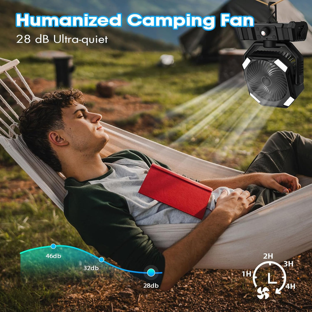 Camping Ventilator mit Sprühnebel & Wasserkühlung, 20000mAh Akku Ventilator, 45° 90° Oszillation, Ha