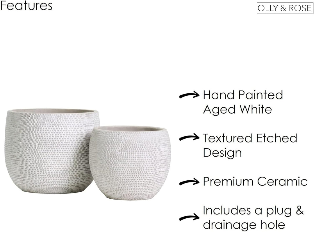 Olly & Rose Barcelona Keramik-Blumentopf-Set 2 – Pflanzgefässe für drinnen und draussen (weiss), Wei