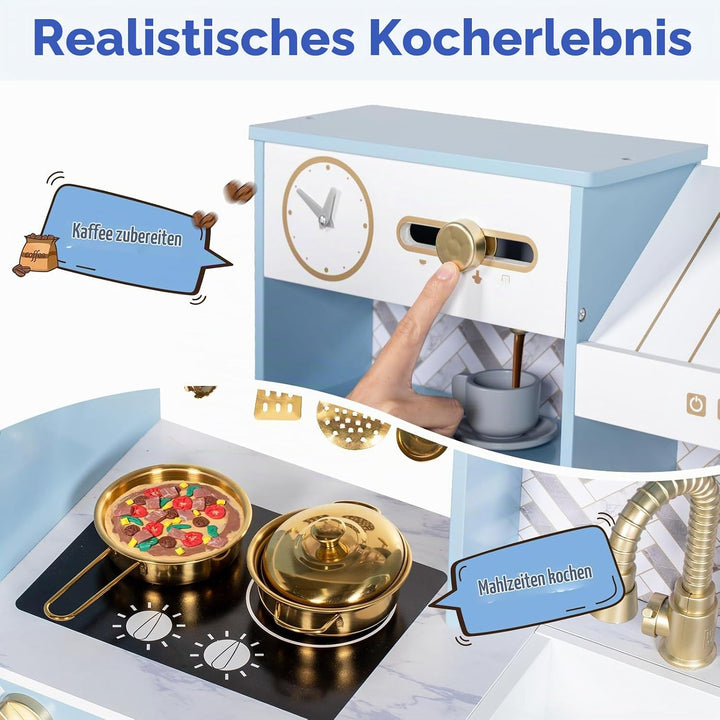 BRINJOY Schlammküche, Spielküche Kinder Zweiseitige Holz-Matschküche für draussen mit realistischem