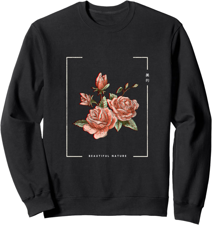 Japanische ästhetische Vaporwave Natur Blume Glitch Anime Sweatshirt