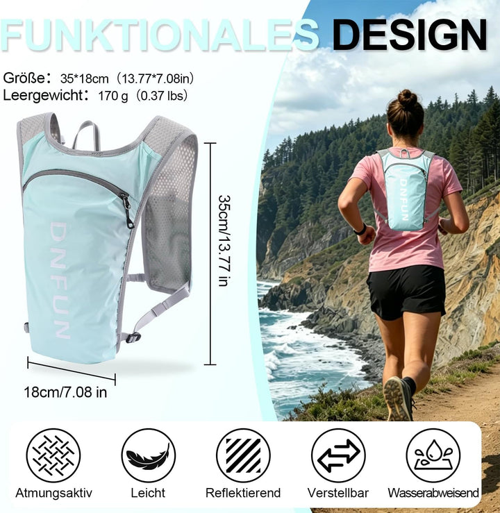 DNFUN Laufweste Damen Herren,verstellbare Trinkweste mit 1.5L Trinkflasche,5L Running Vest Trinkruck