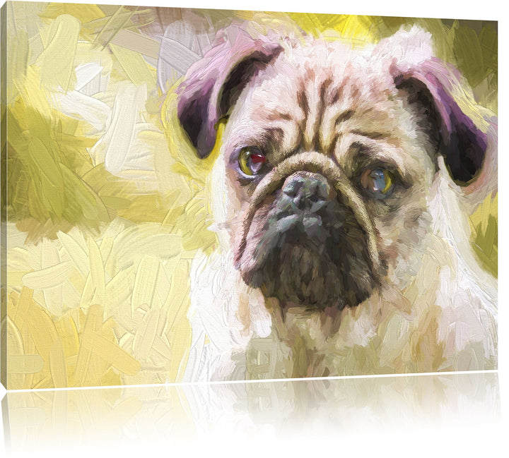 Pixxprint Mopsporträt Kunst / 100x70cm Leinwandbild bespannt auf Holzrahmen/Wandbild Kunstdruck Deko