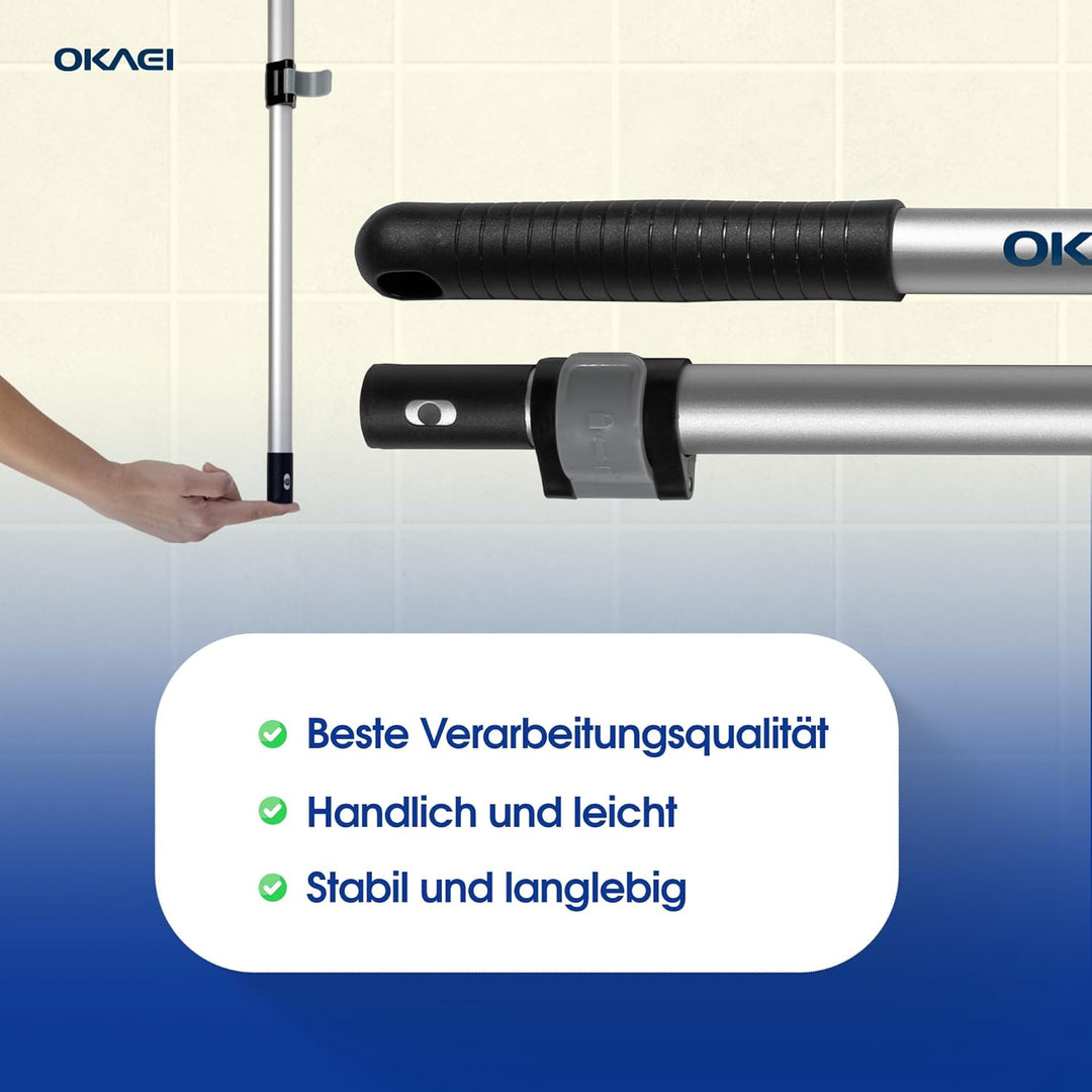 OKAEI Mophalter 50 cm + Alu Teleskopstiel 80–145 cm – Set – Profi Bodenwischer-System mit 360° Drehk