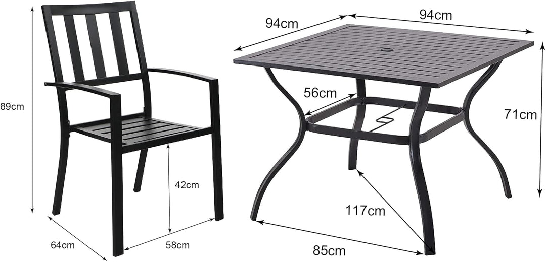 PHIVILLA Gartentisch und Stühle 4er Set Terrassentisch Stühle Metall Outdoor Bistro Gartenmöbel Sets