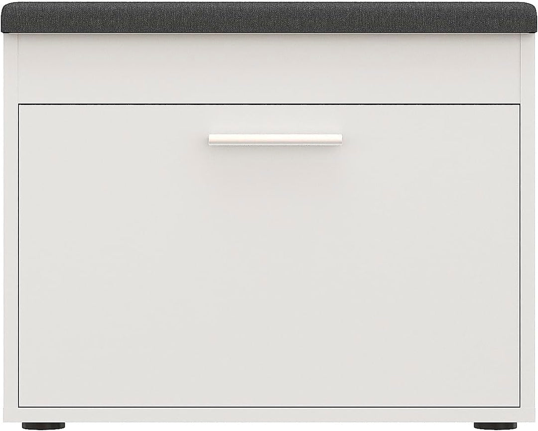 KOMTO Schuhbank mit Sitzfläche Weiss – Schuhschrank mit Sitzbank, Schuhbank mit Klappe, Schuhregal m