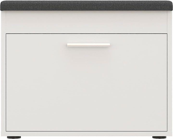 KOMTO Schuhbank mit Sitzfläche Weiss – Schuhschrank mit Sitzbank, Schuhbank mit Klappe, Schuhregal m