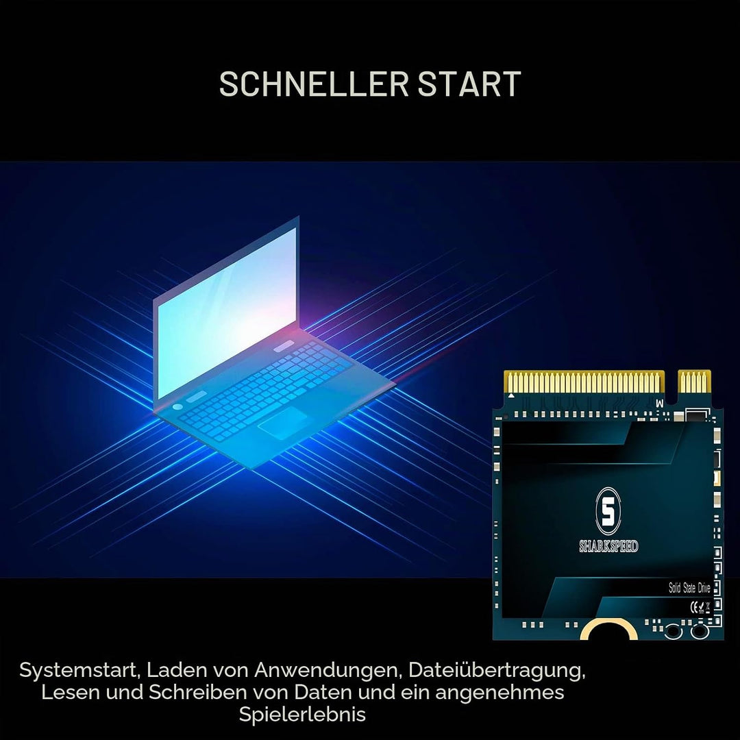 M.2 2230 SSD 1TB NVMe SHARKSPEED PCIe Gen 3.0 x4 30mm, SSD Festplatte Intern Solid State Drive für S