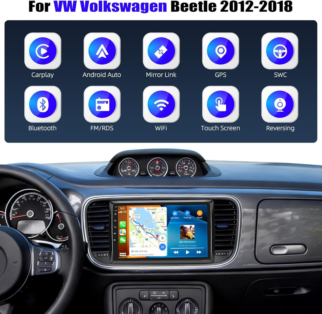CAMECHO 4+64G Android 15 Navi Autoradio für VW Beetle 2012-2018, Bluetooth Radio 9 Zoll mit GPS WiFi