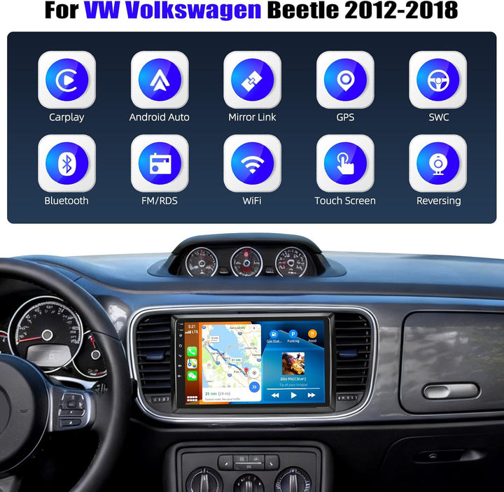 CAMECHO 4+64G Android 15 Navi Autoradio für VW Beetle 2012-2018, Bluetooth Radio 9 Zoll mit GPS WiFi