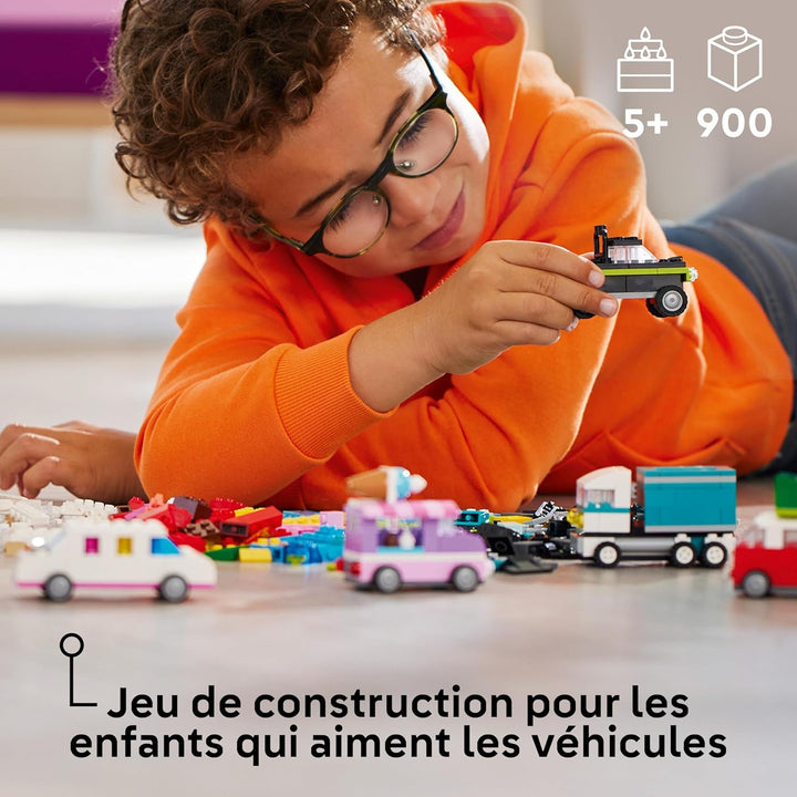 LEGO Classic Kreative Fahrzeuge, Bausteine-Set für Bunte Modellautos inkl. LKW &amp; Classic Graue Baupl