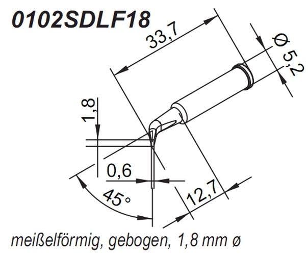 ERSA ERSADUR Dauerlötspitze gebogen meisselförmig 1,8 mm mit ERSADUR-LF Beschichtung 0102SDLF18 1,8