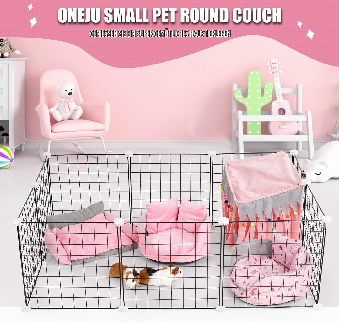 Meerschweinchen Bett, Meerschweinchen Sofa, abnehmbares Kissen, Runde Kuschelhöhle, Rosa und Ggrau,