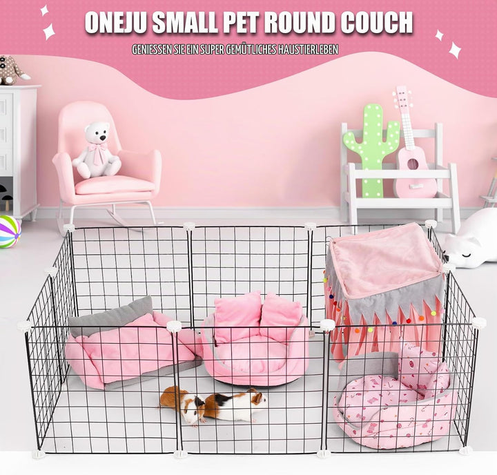 Meerschweinchen Bett, Meerschweinchen Sofa, abnehmbares Kissen, Runde Kuschelhöhle, Rosa und Ggrau,
