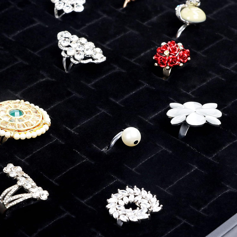 Kurtzy 2er Pack Schwarzes Samt Ring Schmuck Aufbewahrungssystem Schmuckkästchen Glas Deckel mit 100