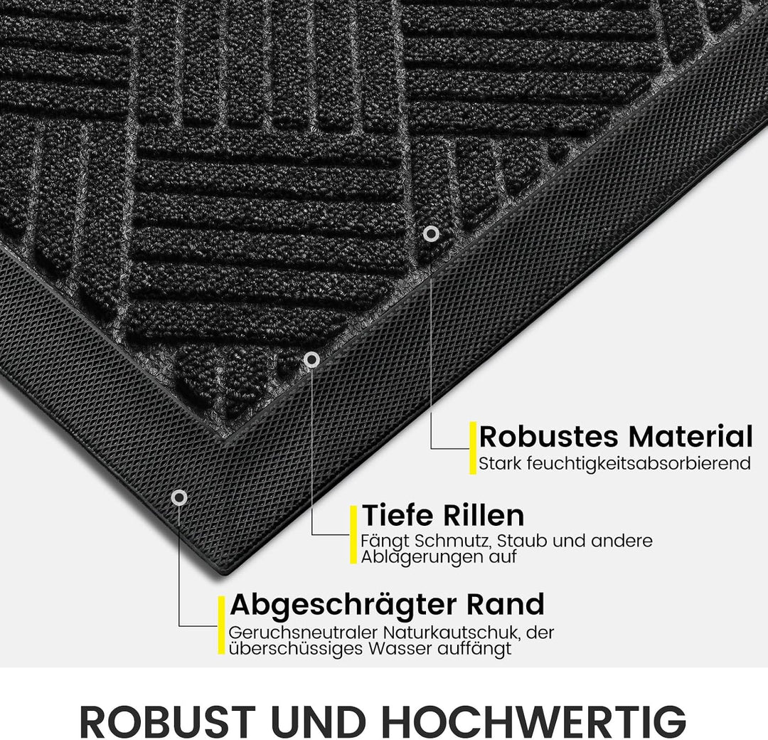 Fussmatte Aussen 43 x 75 cm, Schmutzfangmatte Waschbar Innen, Schwarz Diamant - Schwarz 43 x 75 cm (