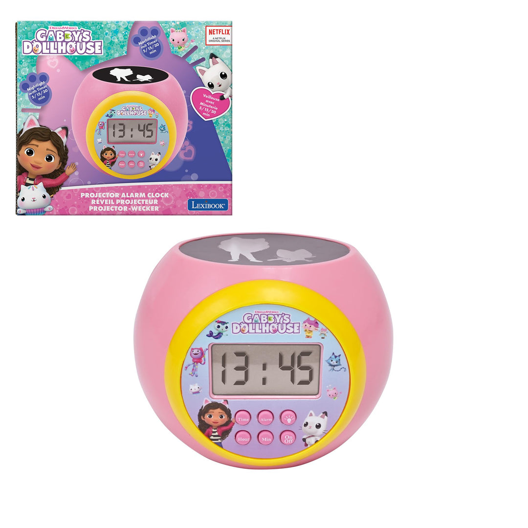 Lexibook, Gabby's Dollhouse, Projektionswecker mit Alarm- und Schlummerfunktion, Nachtlicht mit Time