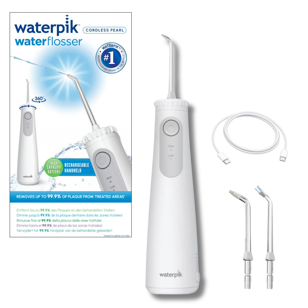 Waterpik Pearl Kabellose Munddusche, entfernt 99,9% des Plaques, Power Akku (9 Wochen Nutzung), 2x e
