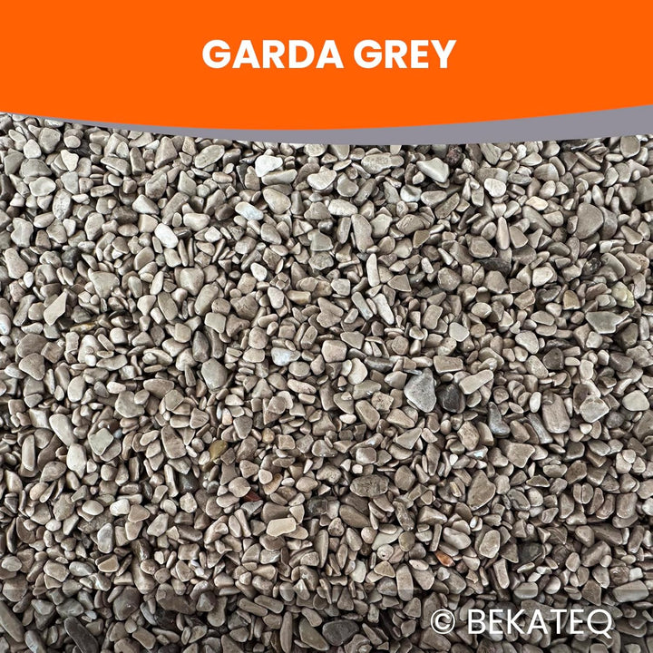 Steinteppich aussen bis 2,5qm - 25kg Marmorkies in Garda Grey + 1K PU Kleber Bindemittel 1kg - Wette