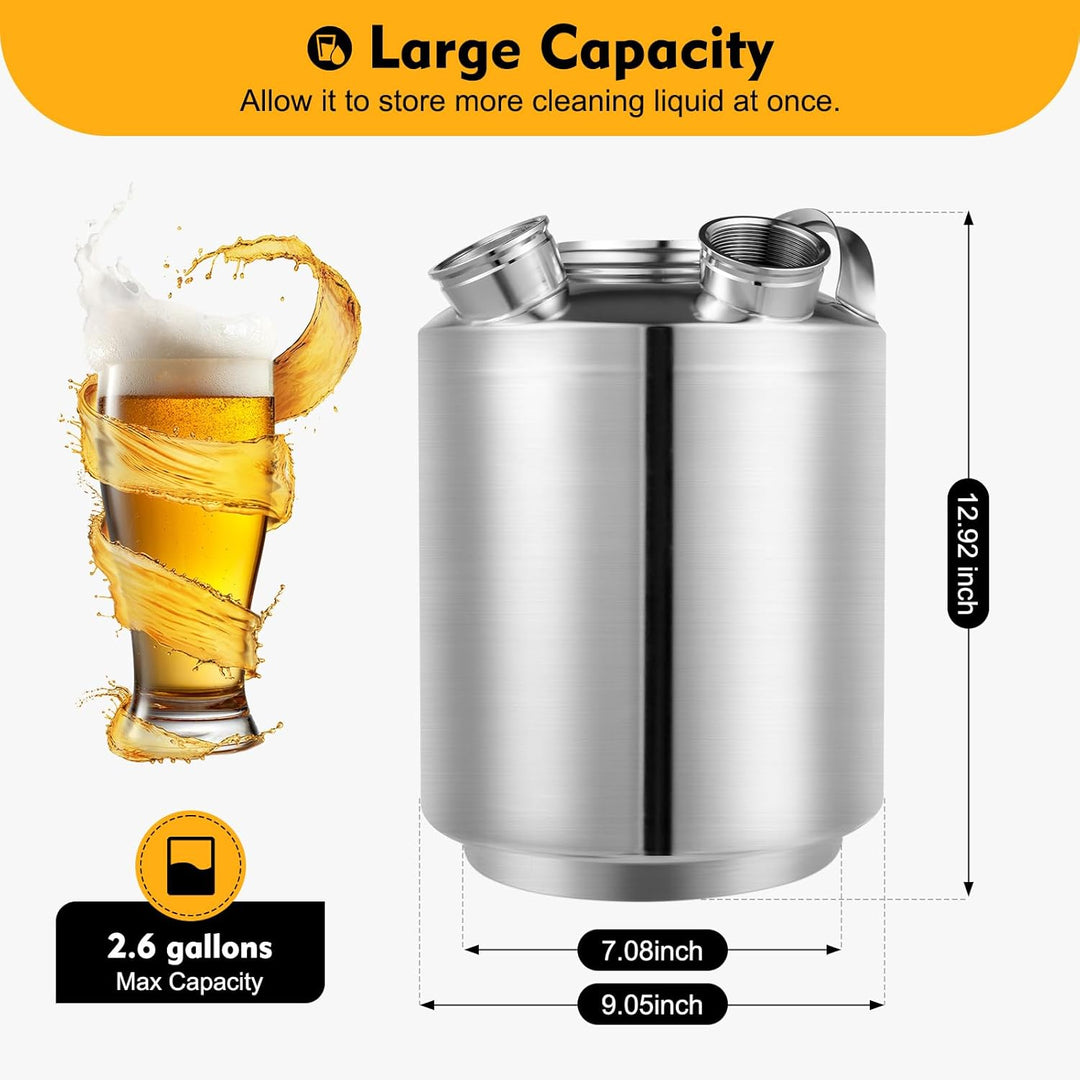 10L Bier Reinigungsfass, 3-Kopf 304 Edelstahl Reinigungskeg Bierleitungsreinigungsgerät Reinigungsse