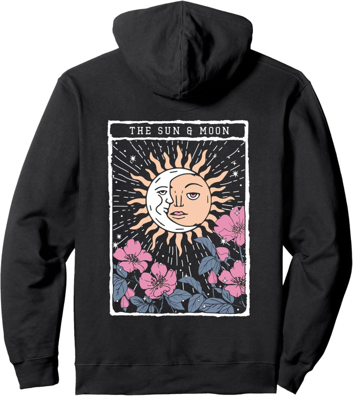 Sun & Moon Flowers Tarot Card Front & Back Pullover Hoodie