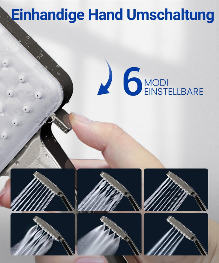 Newentor Duschkopf [TESTSIEGER], Eckig Duschkopf Hochdruck Duschbrause Handbrause mit 6 Strahlarten,