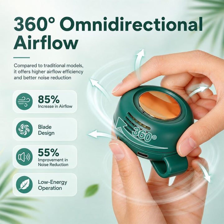 Tragbarer Clip Ventilator, Leiser Mini Ventilator ohne Flügel, mit 3 Geschwindigkeiten & 360° Drehba