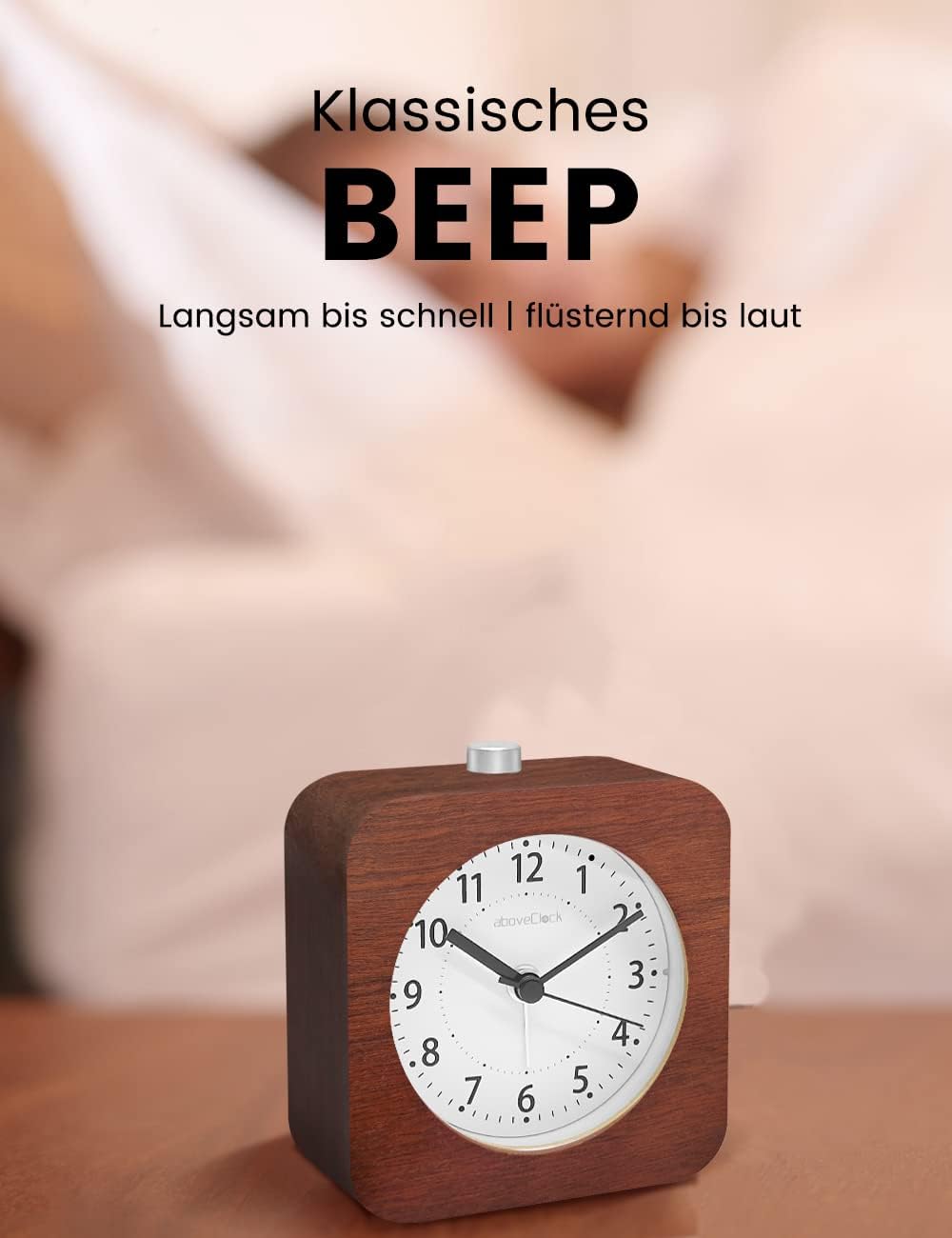 aboveClock Wecker Analog Ohne Ticken, Wecker Holz mit Snooze, Nachttisch Retro Wecker mit Nachtlicht