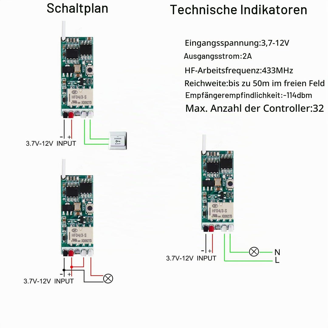 12v funkschalter,DC 12V 1 Kanal Trockenkontaktschalter Schaltrelais funkschalter,2A Mini Relais Wire