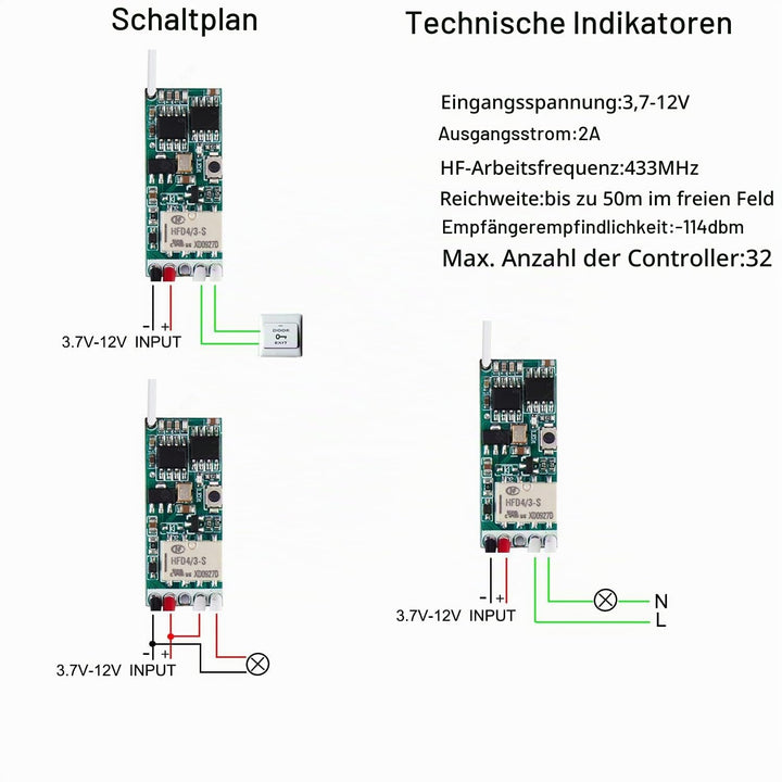 12v funkschalter,DC 12V 1 Kanal Trockenkontaktschalter Schaltrelais funkschalter,2A Mini Relais Wire