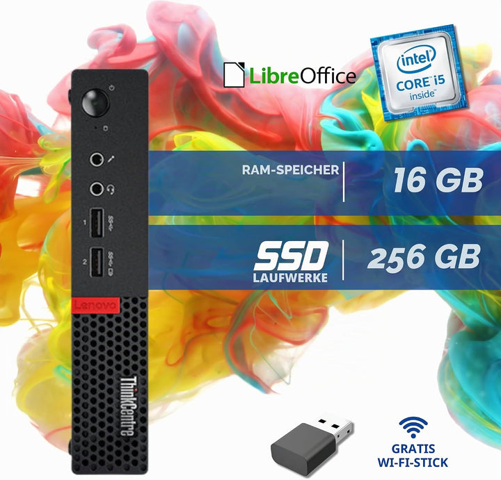 Lenovo ThinkCentre, Mini PC Tiny, Intel i5-9500 6 Core 3 GHz, RAM 16 GB SSD 256 GB, Win 11, Desktop